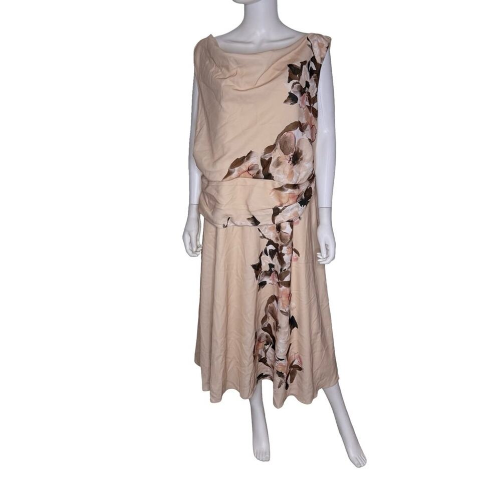 DKNY Plus Size Cowlneck Cascading-Floral Midi Dress Women’s Sz 20W - Picture 2 of 9